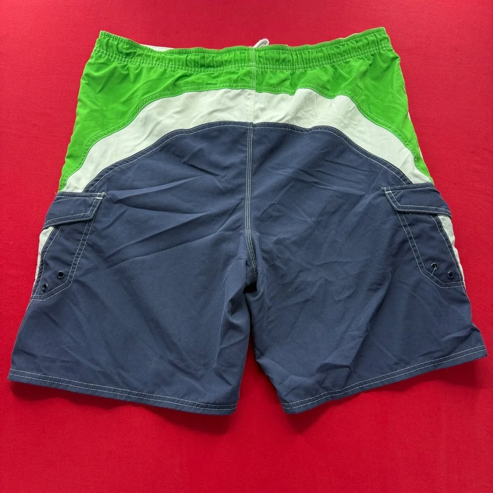 Vintage Y2K SURF OP Sport Mens Board Shorts Navy Blue Green Colorblock‎ Trunks L